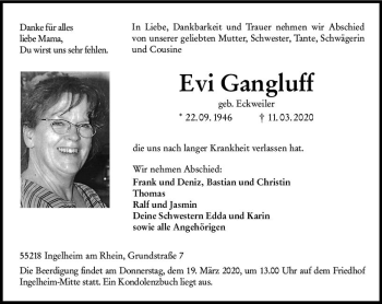 Traueranzeige von Evi Gangluff von vrm-trauer