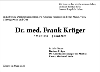 Traueranzeige von Frank Krüger von vrm-trauer