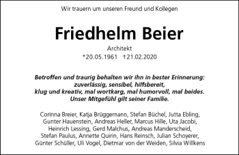 Traueranzeige von Friedhelm Beier von vrm-trauer