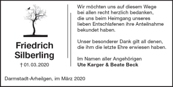Traueranzeige von Friedrich Silberling von vrm-trauer