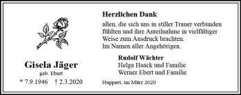 Traueranzeige von Gisela Jäger von vrm-trauer
