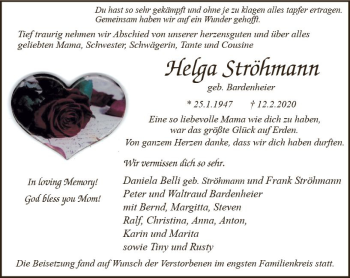 Traueranzeige von Helga Ströhmann von vrm-trauer