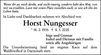 Traueranzeige von Horst Nungesser von vrm-trauer Traueranzeige von Horst Nungesser von vrm-trauer