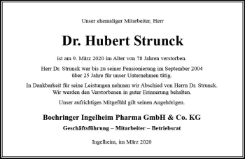 Traueranzeige von Hubert Strunck von vrm-trauer