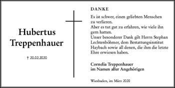 Traueranzeige von Hubertus Treppenhauer von vrm-trauer