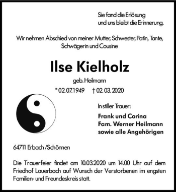 Traueranzeige von Ilse Kielholz von vrm-trauer