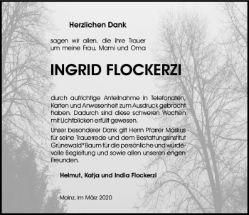 Traueranzeige von Ingrid Flockerzi von vrm-trauer