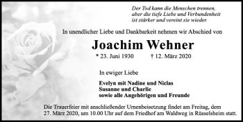 Traueranzeige von Joachim Wehner von vrm-trauer