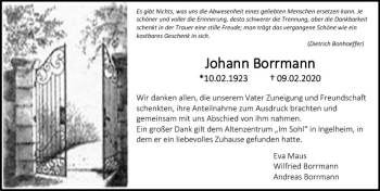 Traueranzeige von Johann Borrmann von vrm-trauer