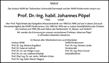 Traueranzeige von Johannes Pöpel von vrm-trauer