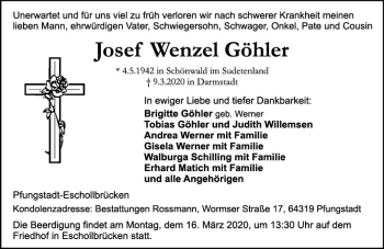 Traueranzeige von Josef Wenzel Göhler von vrm-trauer