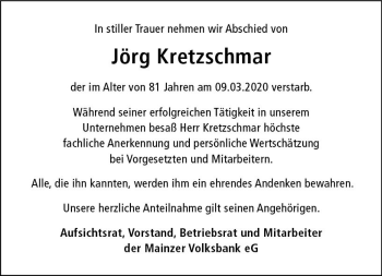 Traueranzeige von Jörg Kretzschmar von vrm-trauer