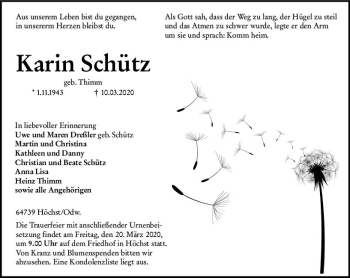 Traueranzeige von Karin Schütz von vrm-trauer