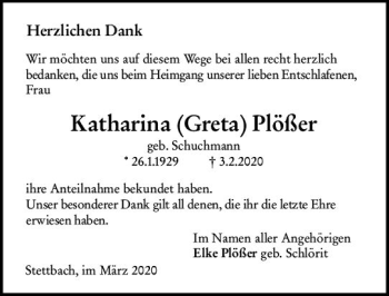 Traueranzeige von Katharina Plößer von vrm-trauer