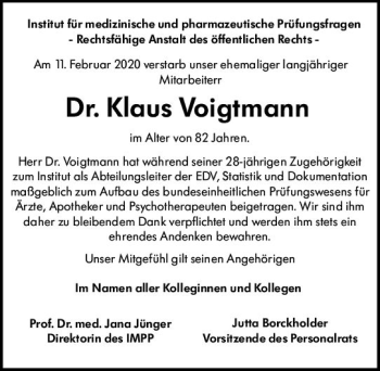 Traueranzeige von Klaus Voigtmann von vrm-trauer