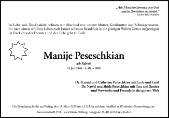 Traueranzeige von Mange Peseschkian von vrm-trauer
