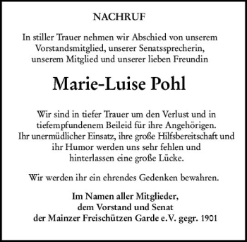 Traueranzeige von Marie-Luise Pohl von vrm-trauer