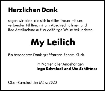 Traueranzeige von My Leilich von vrm-trauer