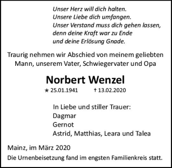 Traueranzeige von Norbert Wenzel von vrm-trauer