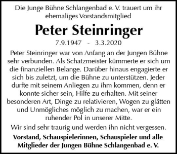 Traueranzeige von Peter Steinringer von vrm-trauer