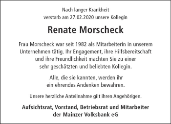 Traueranzeige von Renate Morscheck von vrm-trauer