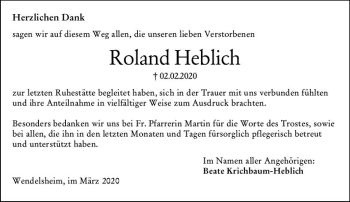 Traueranzeige von Roland Heblich von vrm-trauer