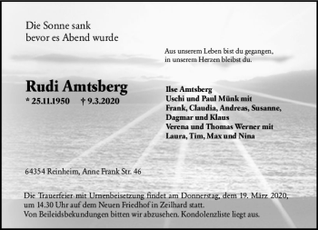 Traueranzeige von Rudi Amtsberg von vrm-trauer