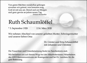 Traueranzeige von Ruth Schaumlöffel von vrm-trauer