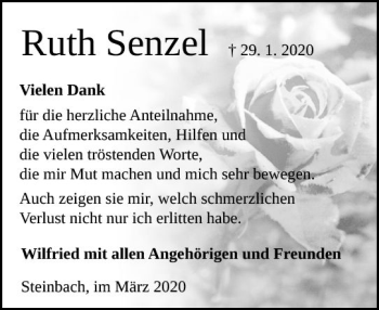 Traueranzeige von Ruth Senzel von vrm-trauer