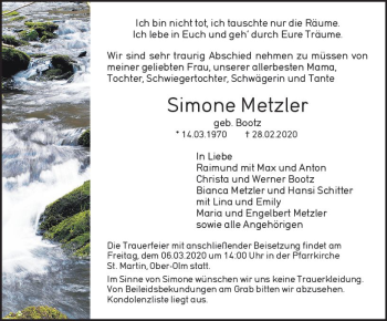 Traueranzeige von Simone Metzler von vrm-trauer