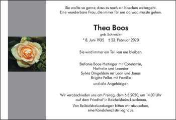 Traueranzeige von Thea Boos von vrm-trauer