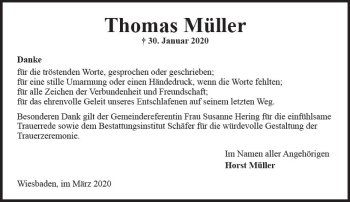 Traueranzeige von Thomas Müller von vrm-trauer