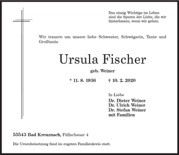 Traueranzeige von Ursula Fischer von vrm-trauer