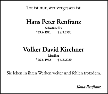 Traueranzeige von Volker David Kirchner von vrm-trauer