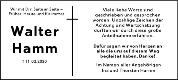 Traueranzeige von Walter Hamm von vrm-trauer