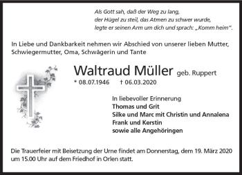 Traueranzeige von Waltraud Müller von vrm-trauer