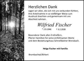 Traueranzeige von Wilfried Fischer von vrm-trauer