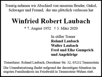 Traueranzeige von Winfried Robert Laubach von vrm-trauer