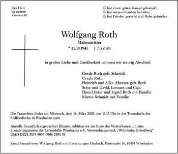 Traueranzeige von Wolfgang Roth von vrm-trauer