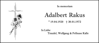 Traueranzeige von Adalbert Rakus von vrm-trauer