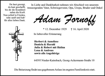 Traueranzeige von Adam Fornoff von vrm-trauer
