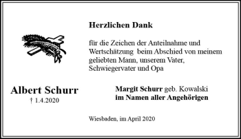 Traueranzeige von Albert Schurr von vrm-trauer