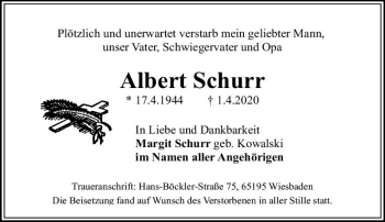 Traueranzeige von Albert Schurr von vrm-trauer