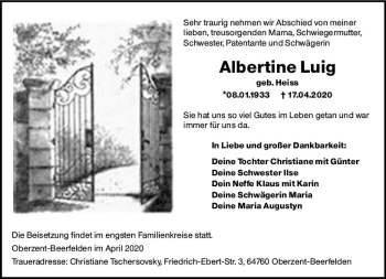Traueranzeige von Albertine Luig von vrm-trauer
