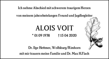 Traueranzeige von Alois Voit von vrm-trauer