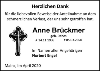 Traueranzeige von Anne Brückmer von vrm-trauer