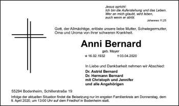 Traueranzeige von Anni Bernard von vrm-trauer