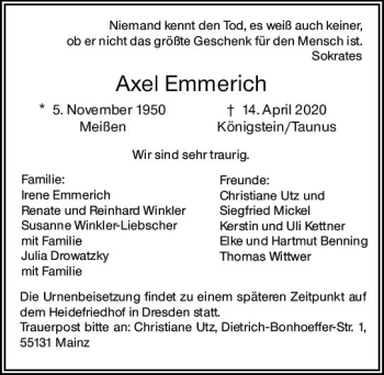 Traueranzeige von Axel Emmerich von vrm-trauer