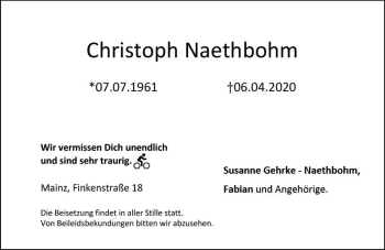 Traueranzeige von Christoph Naethbohm von vrm-trauer