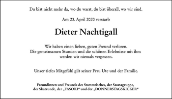 Traueranzeige von Dieter Nachtigall von vrm-trauer
